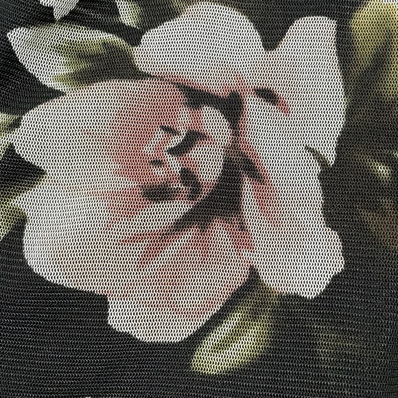 Black Floral Bell Sleeved Crop Top with Lace Tie Front - Picture 3 of 4